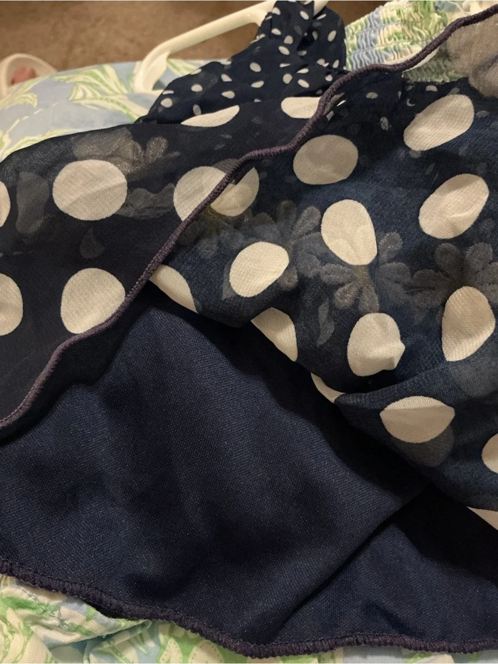 🌼Little Lass Navy and White Polka Dot Dress with Daisy Trim